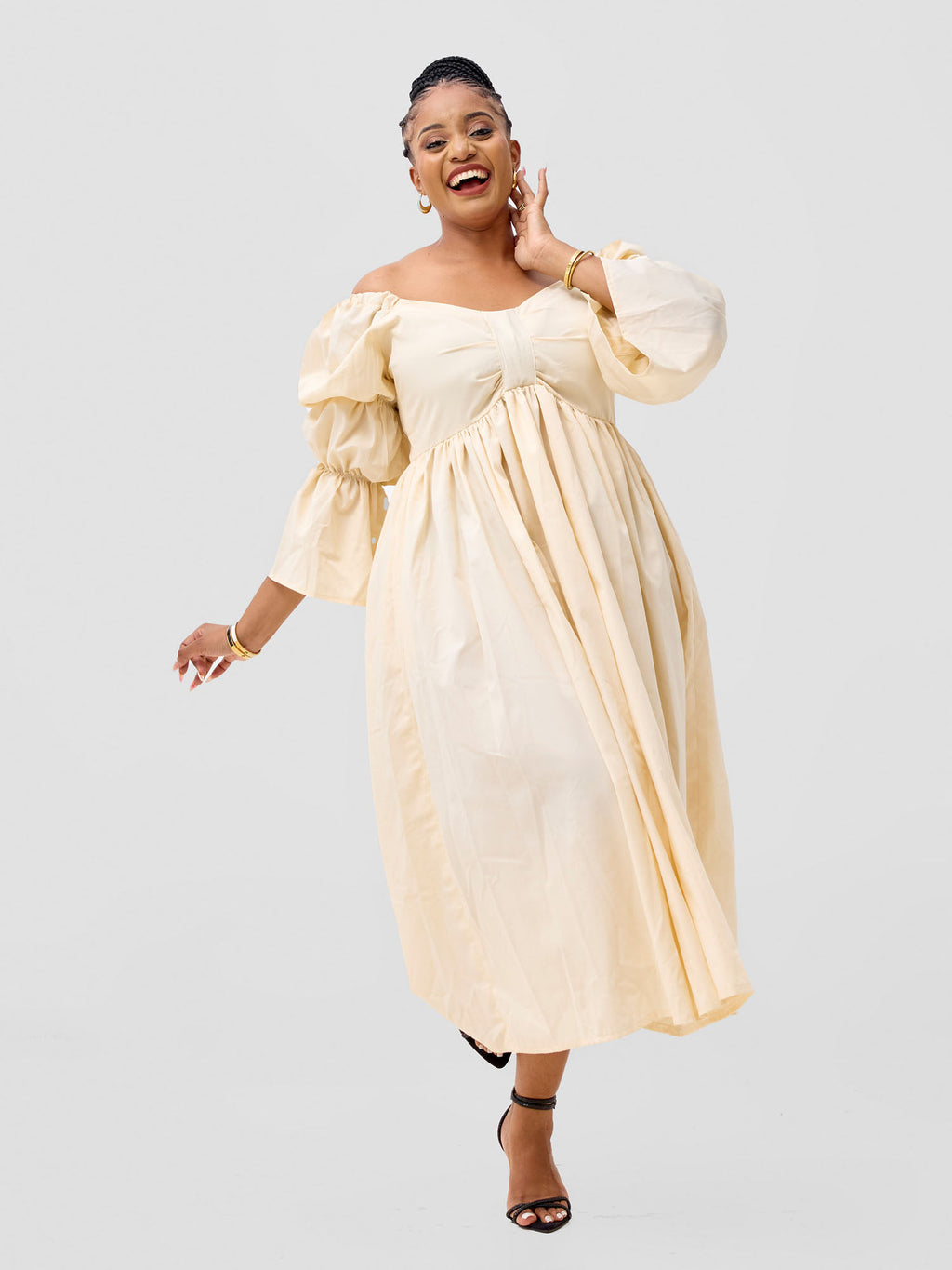 Izulu Busara Long Dress - Cream / White