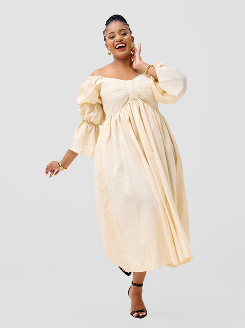 Busara Long Dress - Cream / White