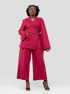 Olmeg Linen Pant Set - Maroon