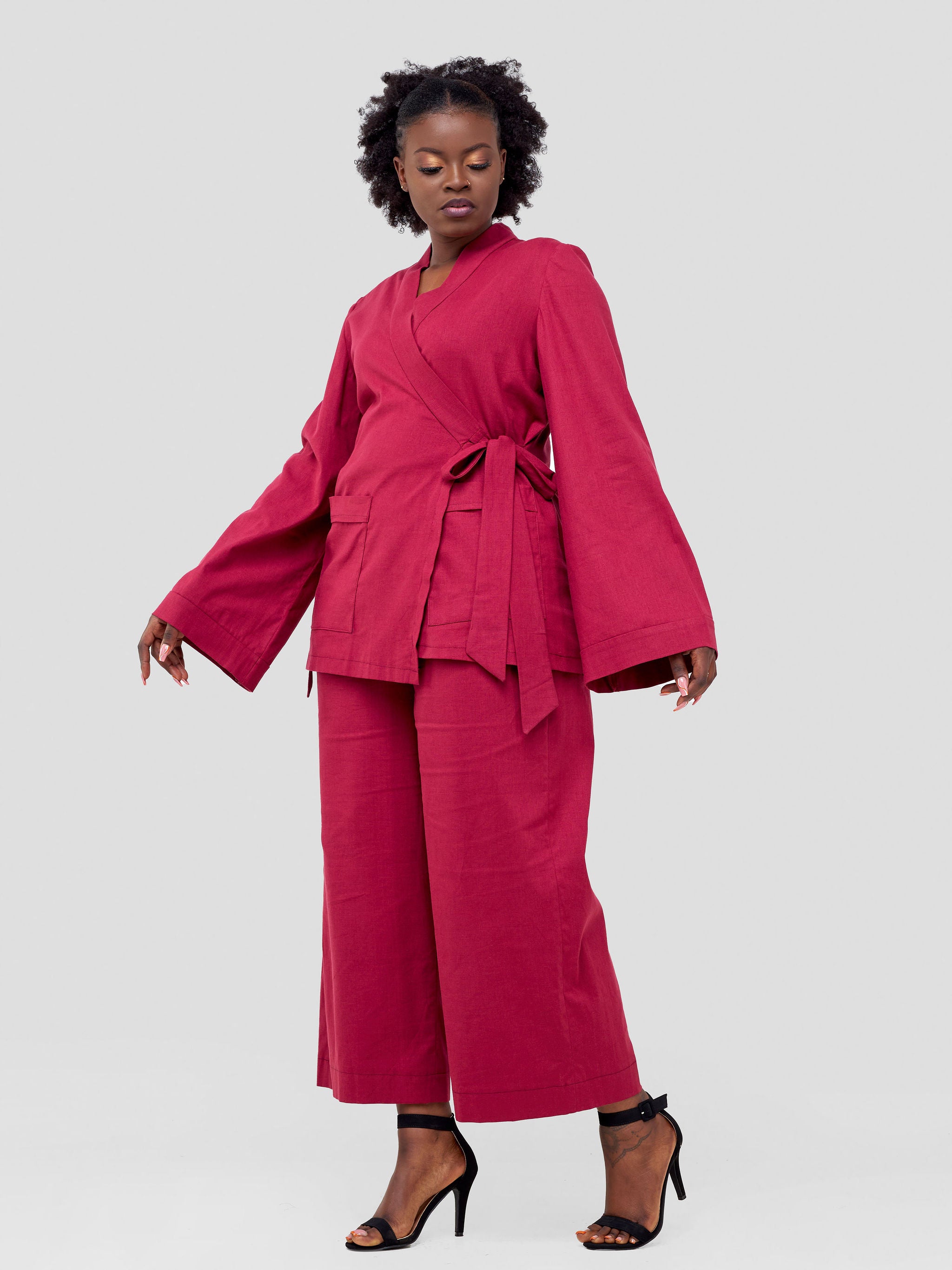 Izulu Olmeg Linen Pant Set - Maroon
